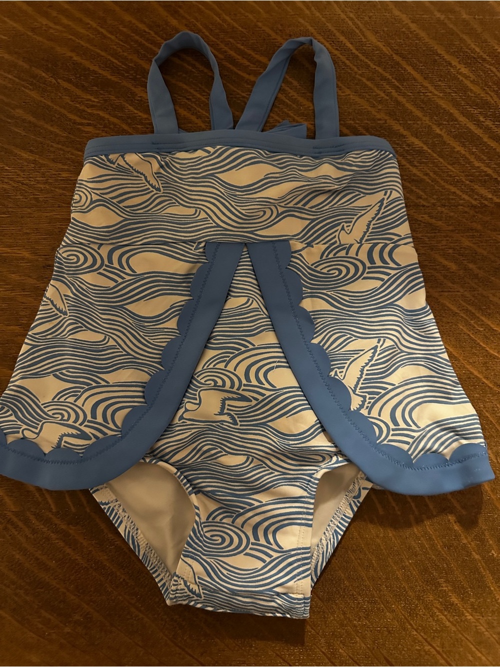 The Beaufort Bonnet Company Blue and Cream Wave One-Piece Swimsuit
